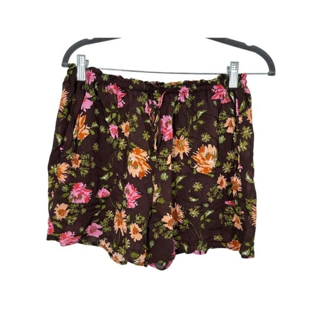 DR2 Women's Floral Print Lightweight Drawstring Shorts Brown Pink Orange Size S